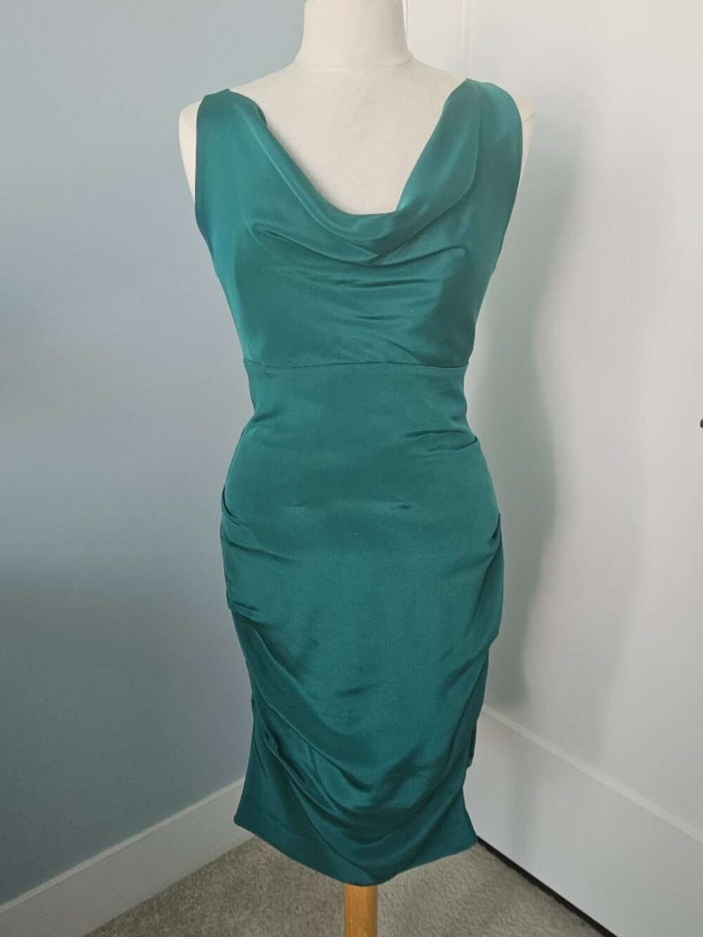 NICOLE MILLER TEAL SILK MIDI DRESS, SIZE 6